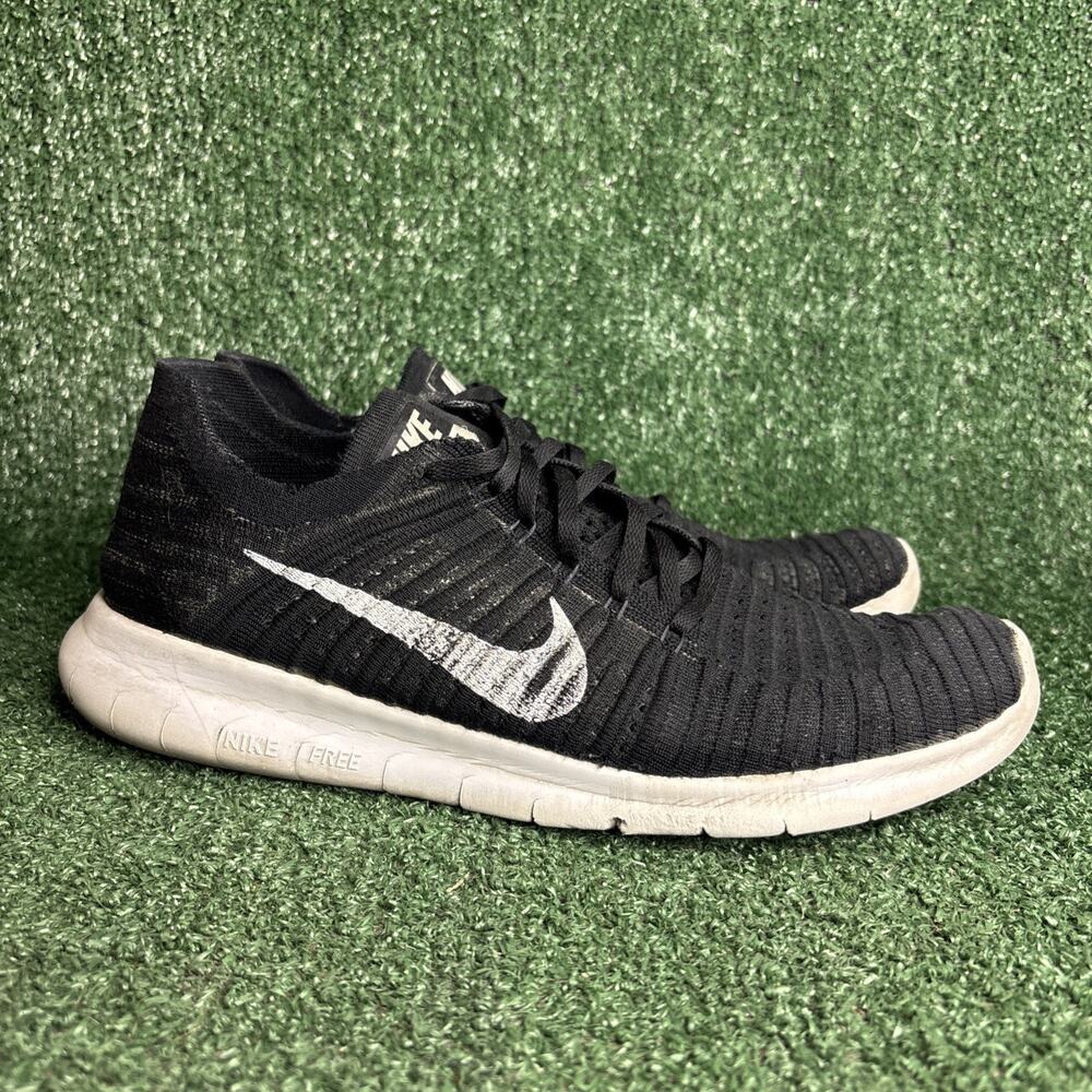 Nike Free RN Flyknit Mens 11.5‎ Running Shoes Black White 831069-001